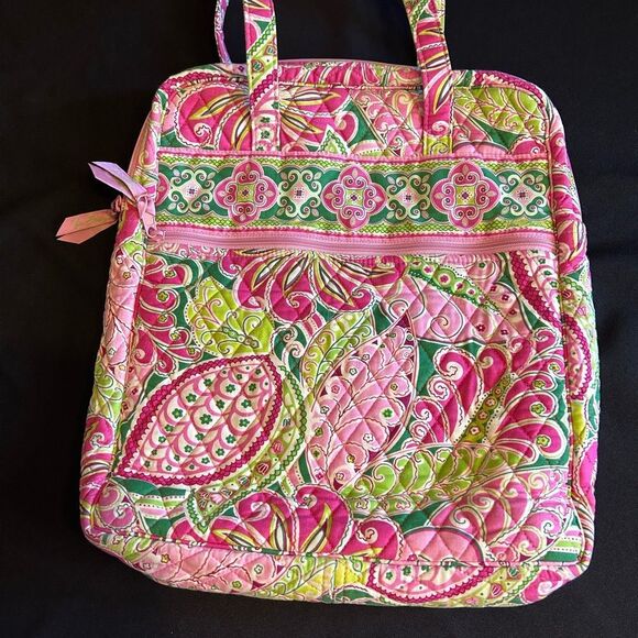 Vera Bradley Vibrant Pink & Green Patterned Tote Bag Excellent Condition - Picture 8 of 11
